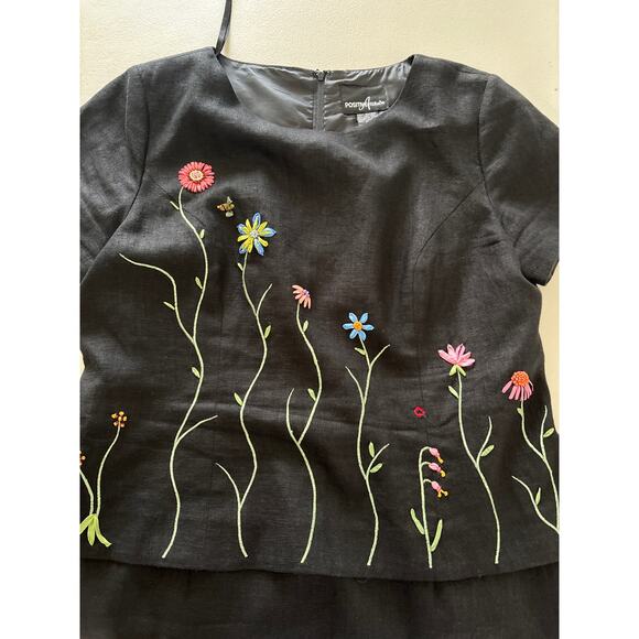 Women's Linen Dress Positive Attitude Size14P Floral Ladybug Lined Embroidered - Picture 7 of 10